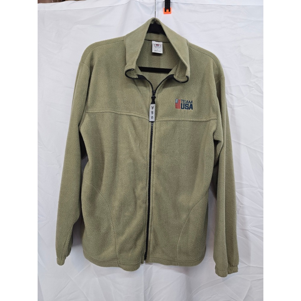 Vintage Team USA Olympic Committee Fleece Jacket Mens Medium Green Full Zip USA